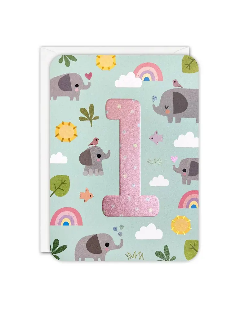 1St Birthday Elephant-Adorned First-Year Card 1