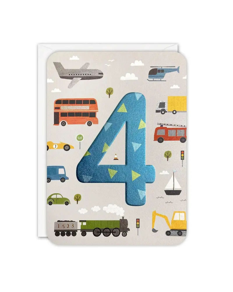4Th Birthday Transport-Themed Children'S Card 1