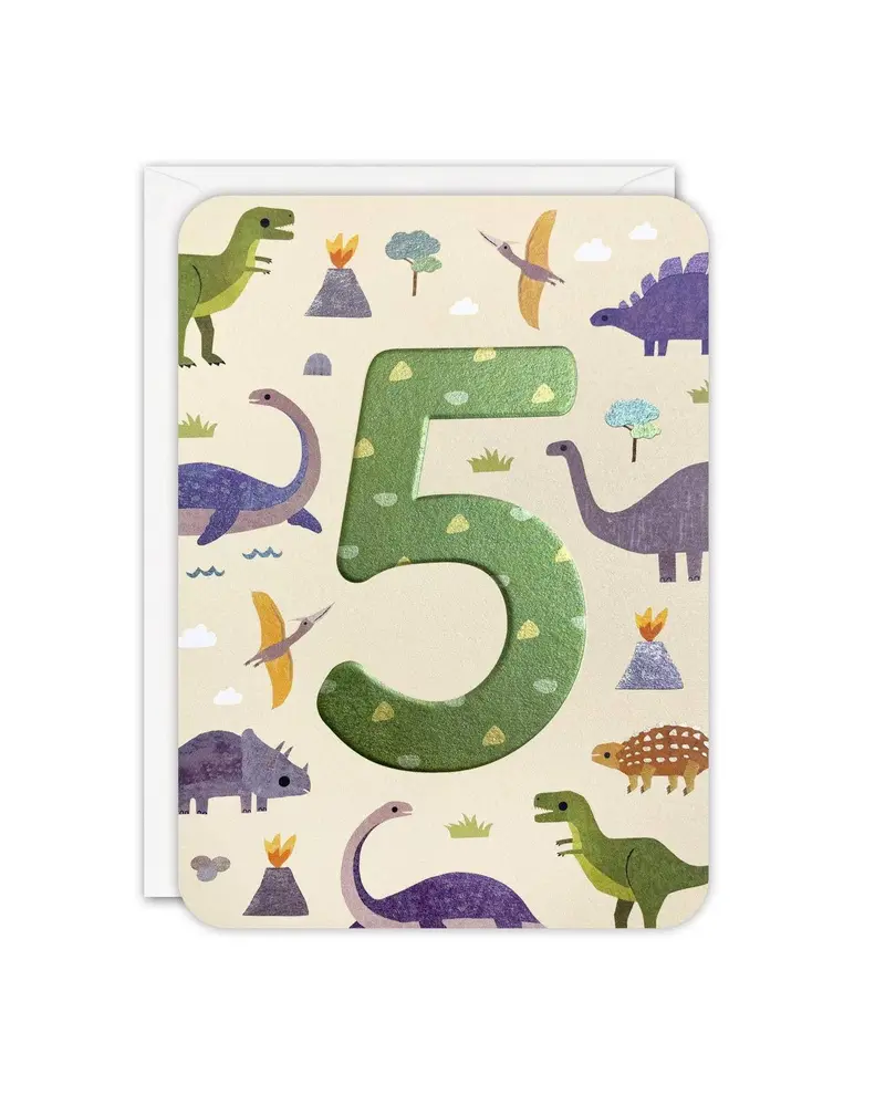5Th Birthday Dinosaur-Illustrated Kids Card 1