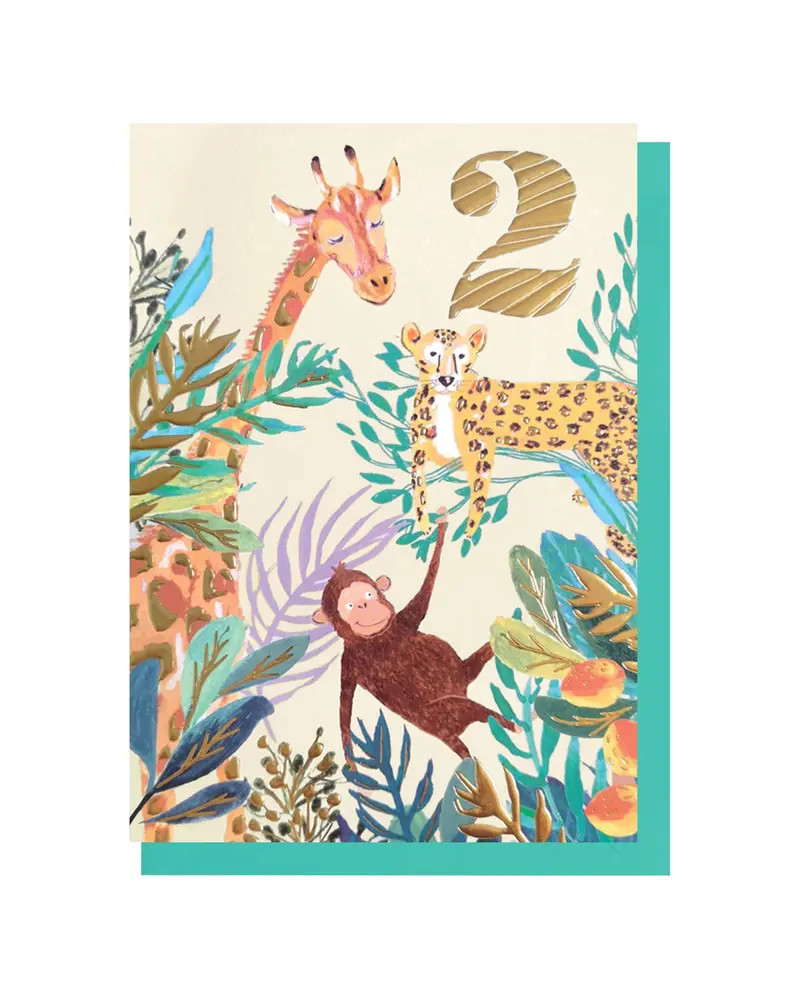 Age 2 Jungle-Themed Birthday Card – Playful Animal Greeting For Toddlers 1