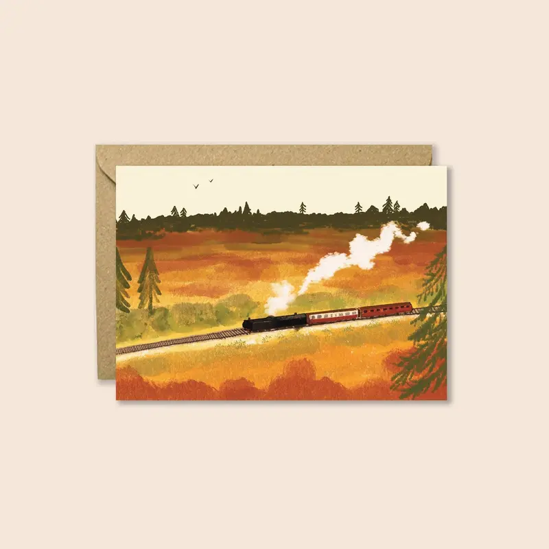 Autumn Steam Train Illustrated Greeting Card 1