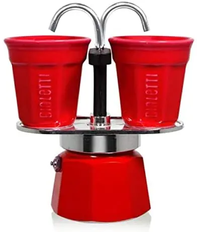 Bialetti Mini Express Stovetop Espresso Set – 2-Cup Pot + Two Matching Cups (Red) 1