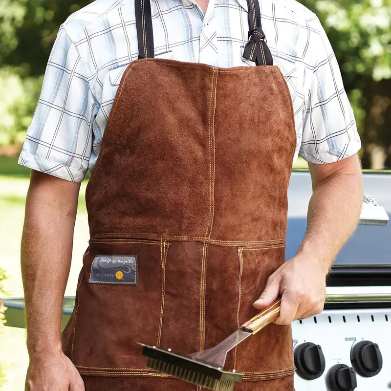 Brown Leather Grill Apron – Durable & Heat-Resistant 1