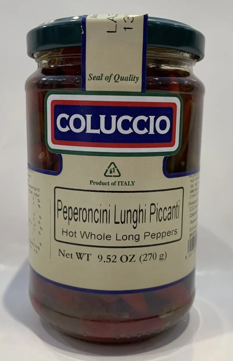 Coluccio Whole Long Hot Peppers In Olive Oil – 270G (9.52 Oz) Jar 1