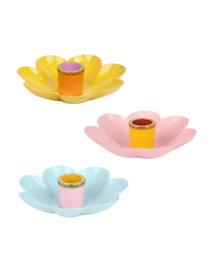 Enamel Flower-Shaped Coloured Candle Holders Set 1