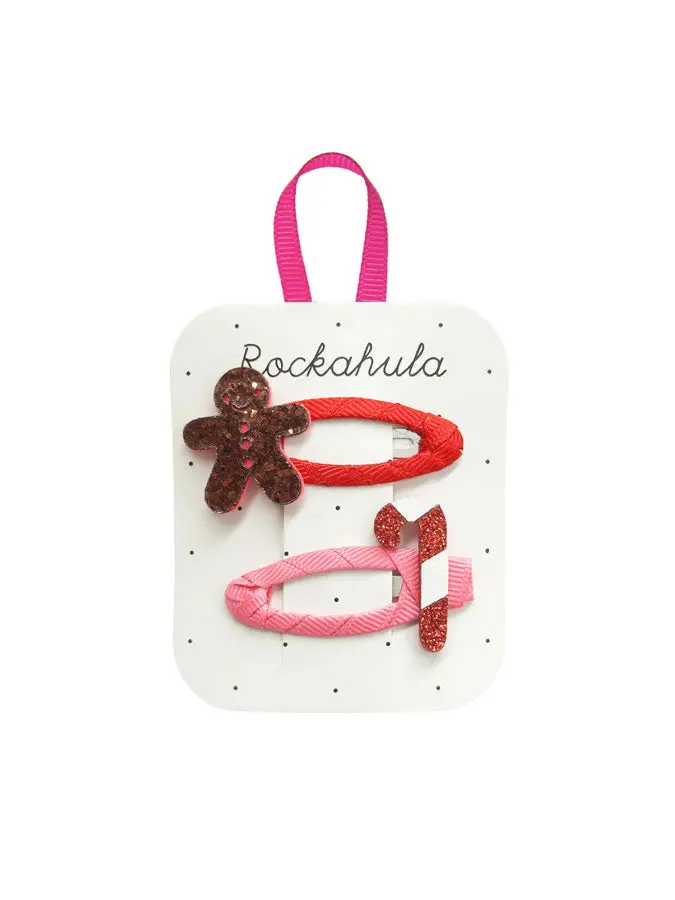 Gingerbread Man & Candy Cane Holiday Hair Clips 1