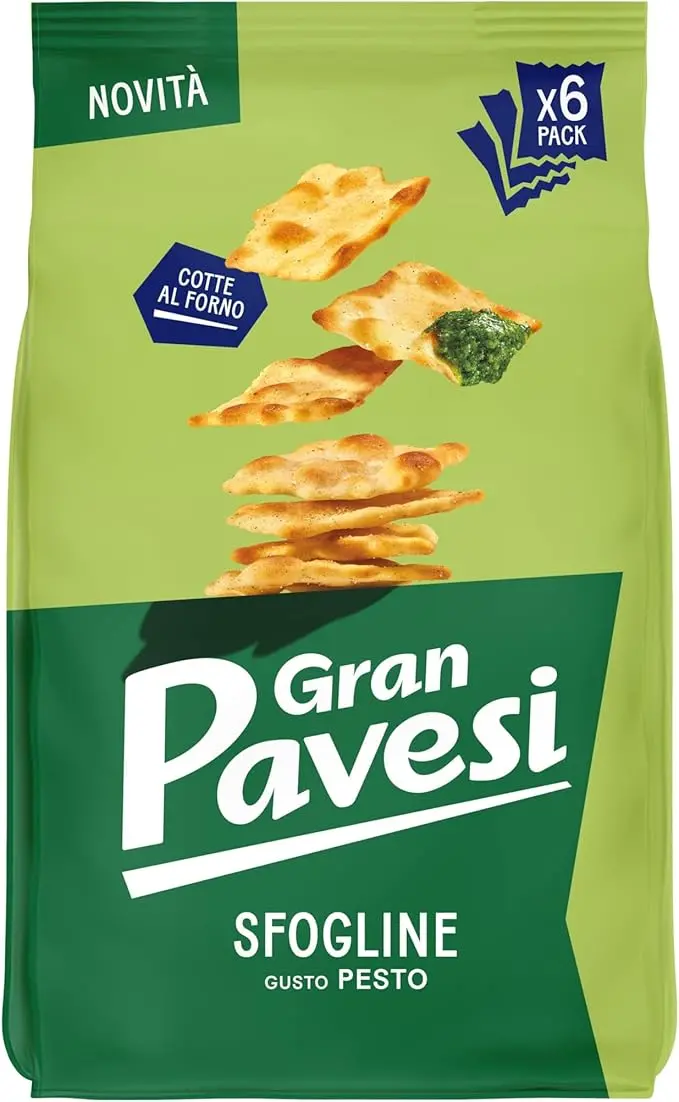 Gran Pavesi Le Sfogline Pesto Crackers – Oven-Baked, Herb-Infused & Crunchy, No Palm Oil, 6 × 30 G Servings 1
