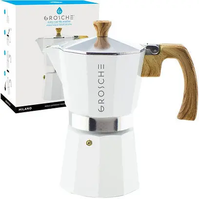 Grosche Milano Stovetop Espresso Pot – Glossy White Finish 1