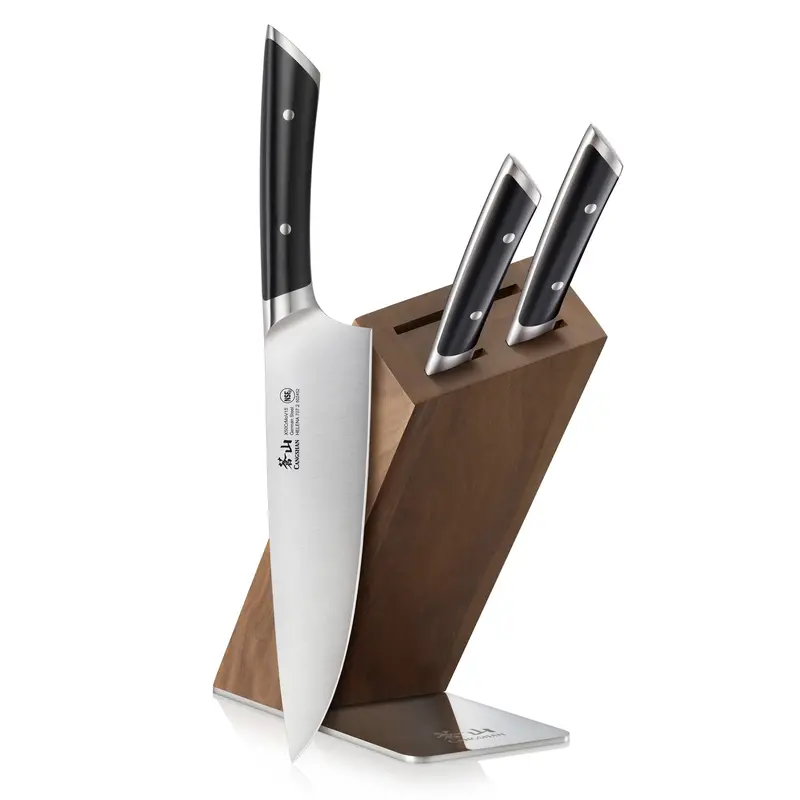 Helena 4-Piece Forged German Steel Knife Block Set With Hua Acacia Stand 1