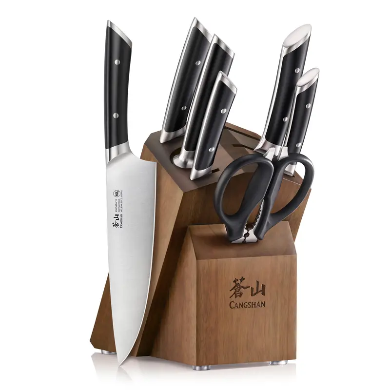 Helena 8-Piece Forged German Steel Knife Block Set With Acacia Organizer 1