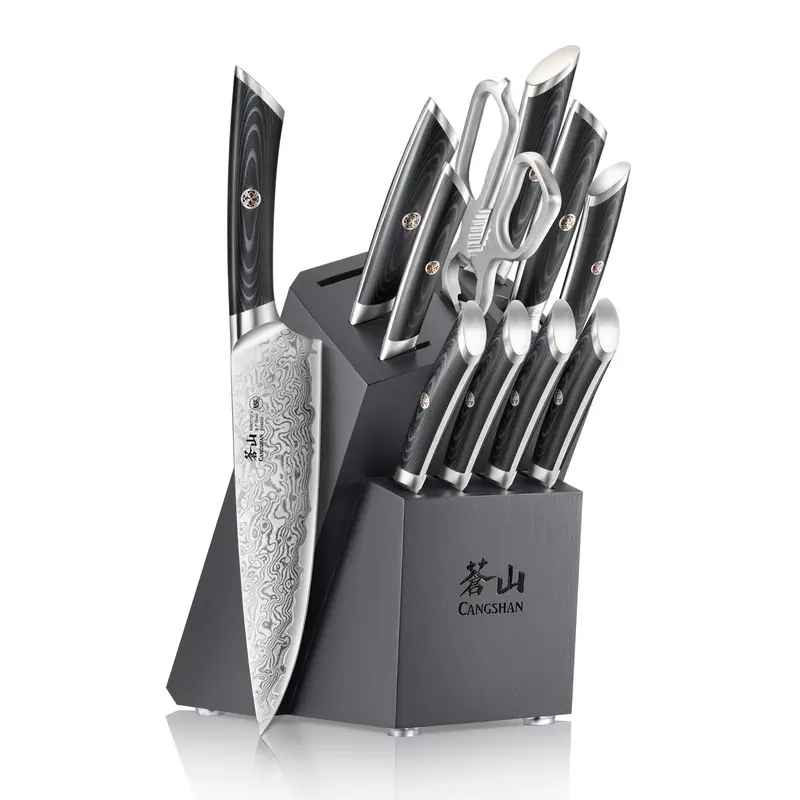 Kuro High Carbon X-7 Damascus Steel 12-Piece Knife Block Set 1