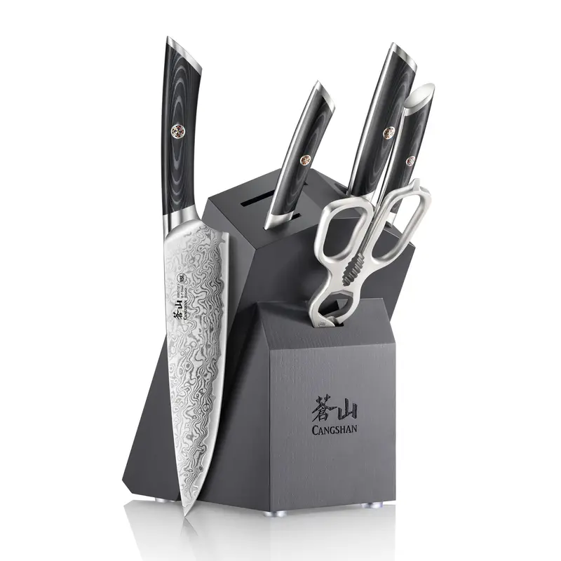 Kuro High Carbon X-7 Damascus Steel 6-Piece Knife Block Set 1
