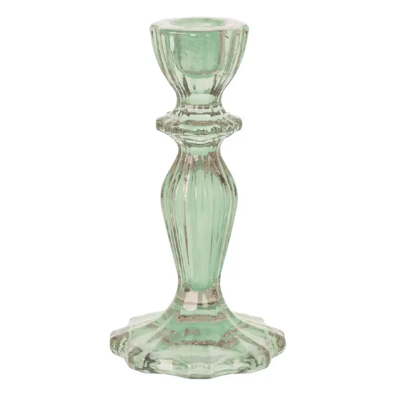 Light Green Hand-Blown Glass Candle Holder 1