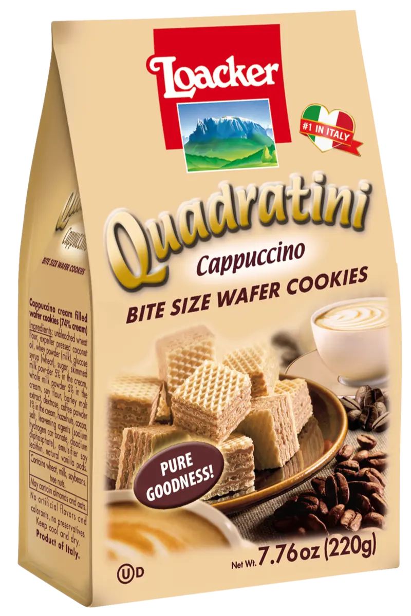 Loacker Quadratini Cappuccino Wafers – Crispy Coffee-Flavored Biscuits, 220G 1