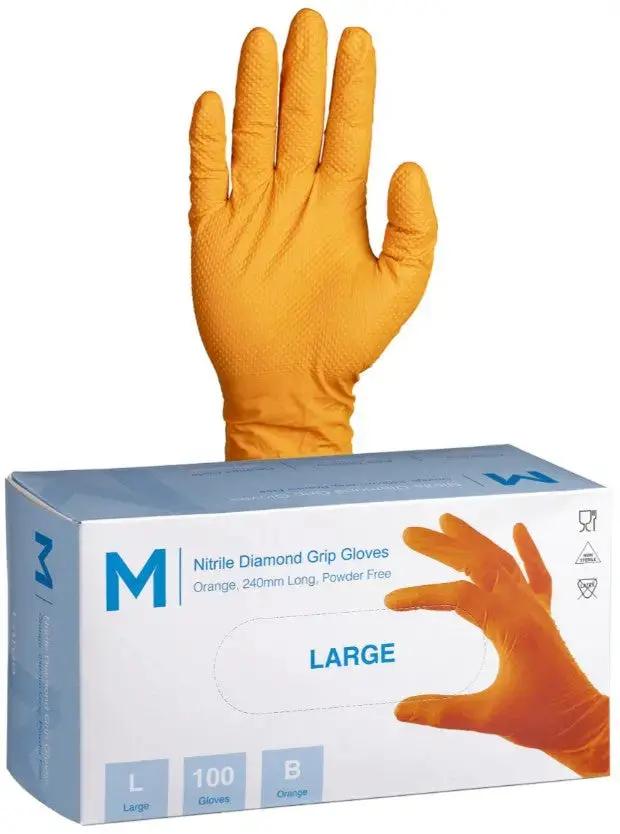 Matthews Orange Diamond Nitrile Gloves (9.0G) – 1000-Count Pack 1