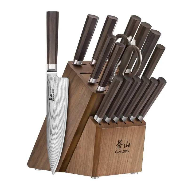Maya 17-Piece Knife Block Set – X-7 Damascus Blades In Elegant Walnut Housing 1