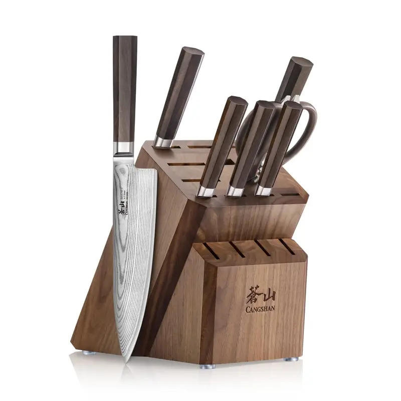 Maya 8-Piece Knife Block Set – X-7 Damascus Steel On Walnut Base 1
