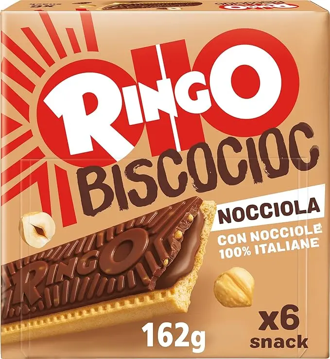 Pavesi Ringo Bisco Cioc Nocciole – Italian Hazelnut Cream-Filled Biscuits With Chocolate Covering, 6 × 27 G (162 G) 1