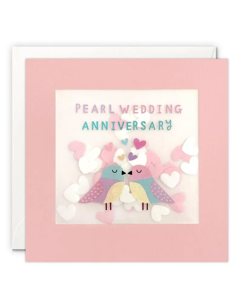 Pearl Anniversary Greeting Card – Birds Illustration With Shaker Element 1