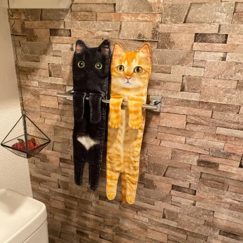 Playful Cat-Print Hand Towel With Built-In Hanging Loops – Cotton Kitchen Towel 1