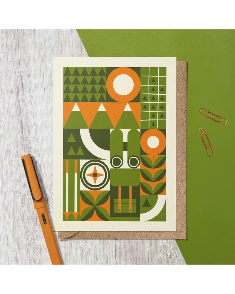 Retro Geometric Hiking Adventure Greeting Card 1