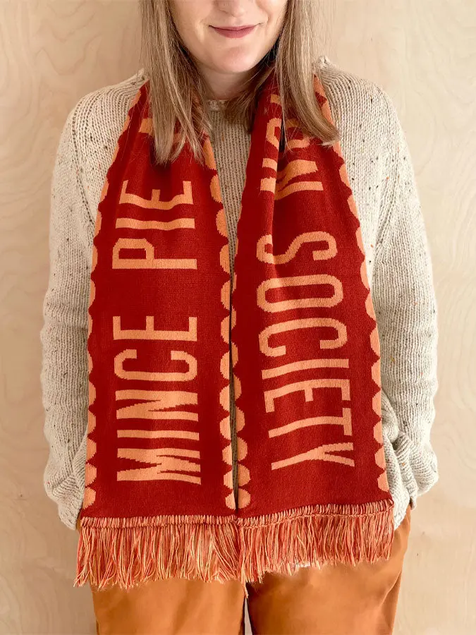 Rust-Colored Knit Scarf – Mince Pie Appreciation Society Design 1