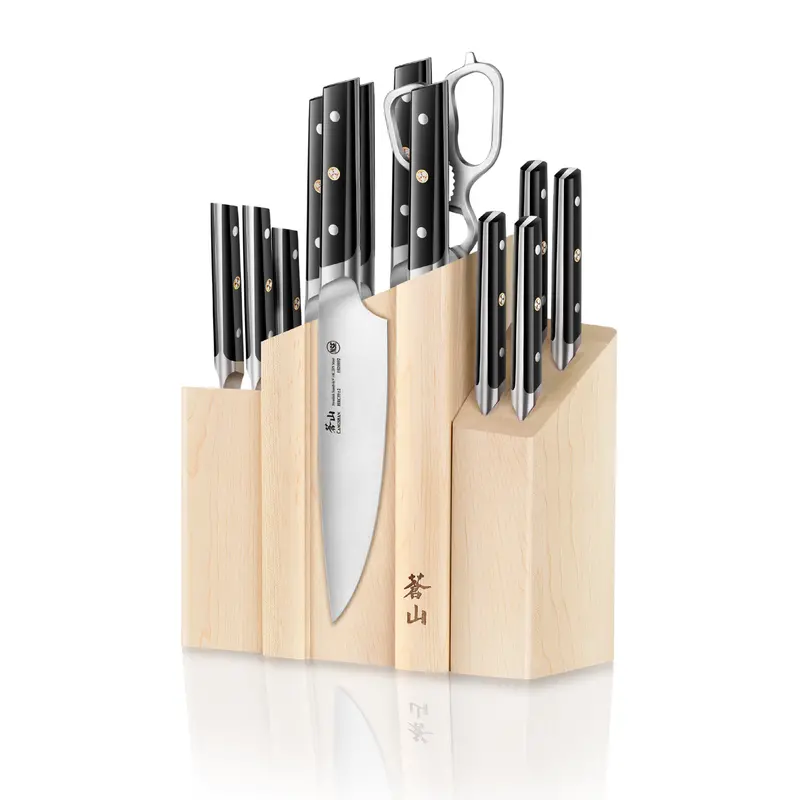 Tc 14-Piece Magnetic Knife Block Set – Forged 14C28N Swedish Steel Blades, Denali Maple Block 1