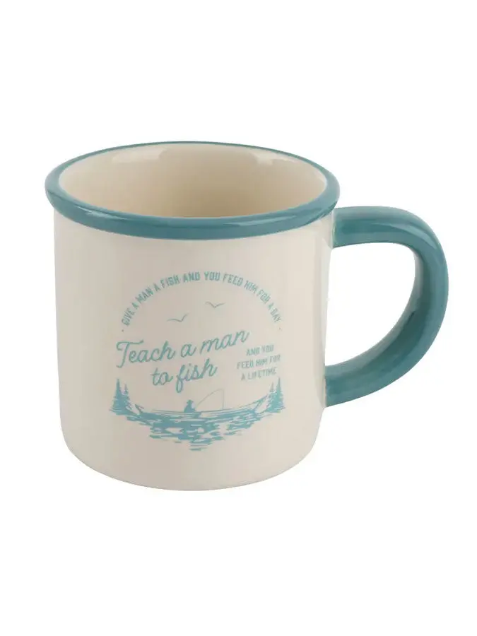 'Teach A Person To Fish' Inspirational Ceramic Mug 1