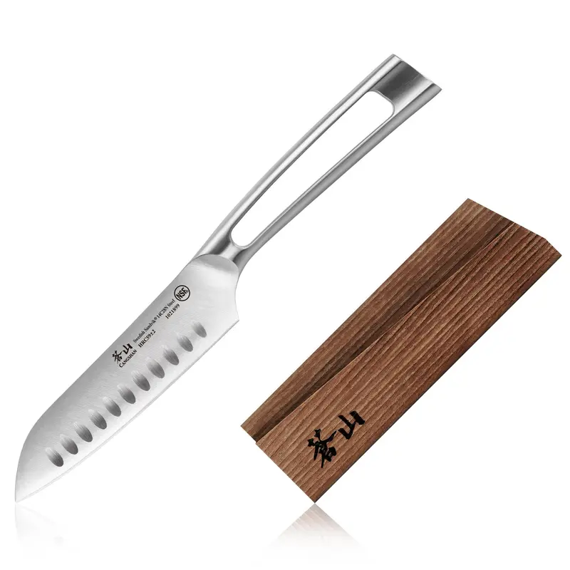 Tn1 5-Inch Forged Santoku Knife With Ash Wood Sheath — Swedish 14C28N Steel 1