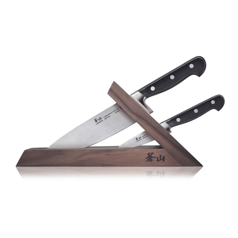 Tv2 3-Piece Tai Knife Block Set — Forged Swedish 14C28N Blades In Walnut 1