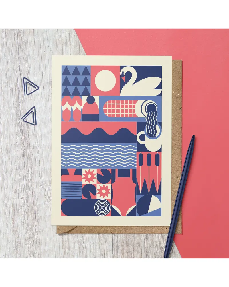 Wild Swimming Inspired Retro Geometric Card 1
